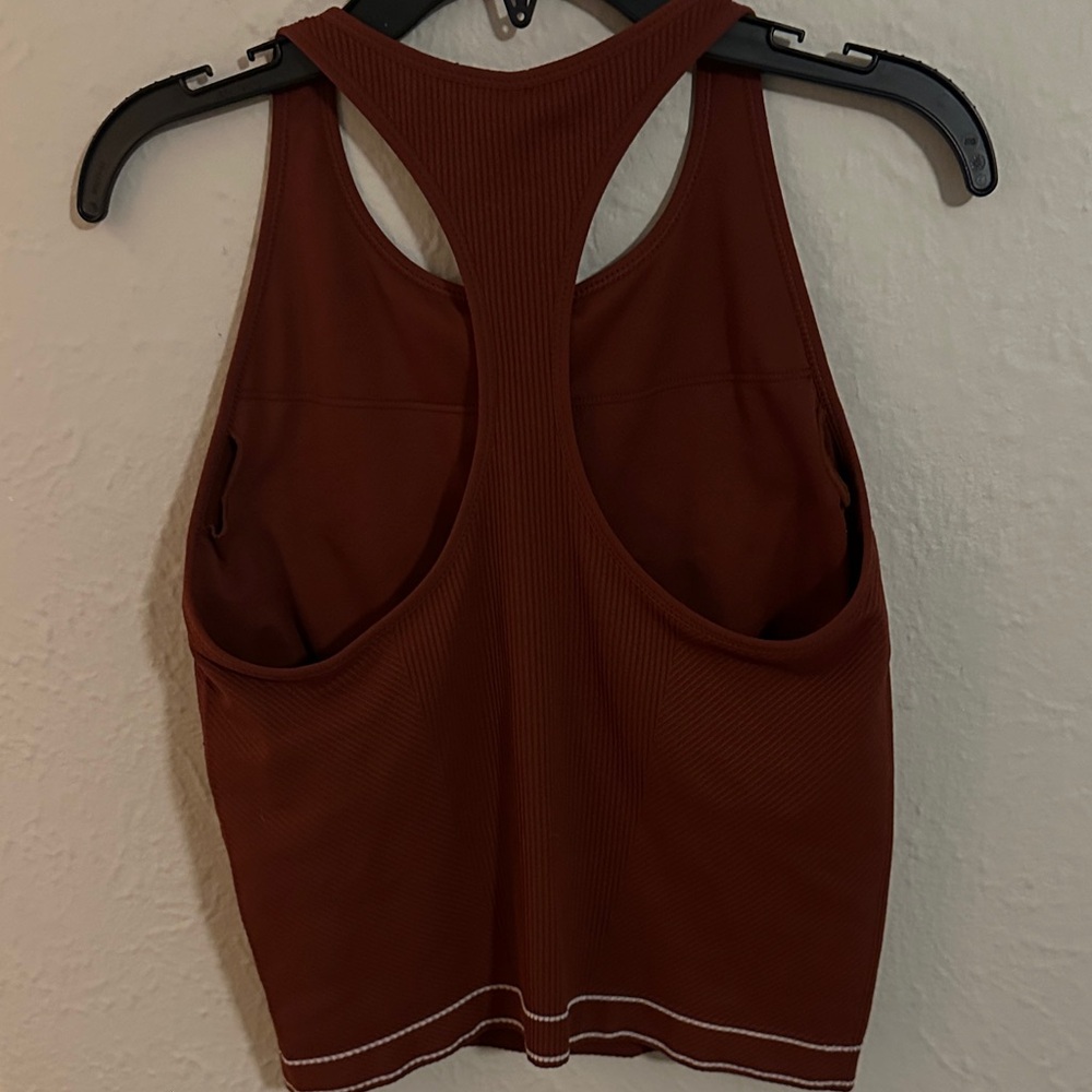 Sleek Ribbed Racerback Tank Top in Rust Brown - Picture 6 of 6
